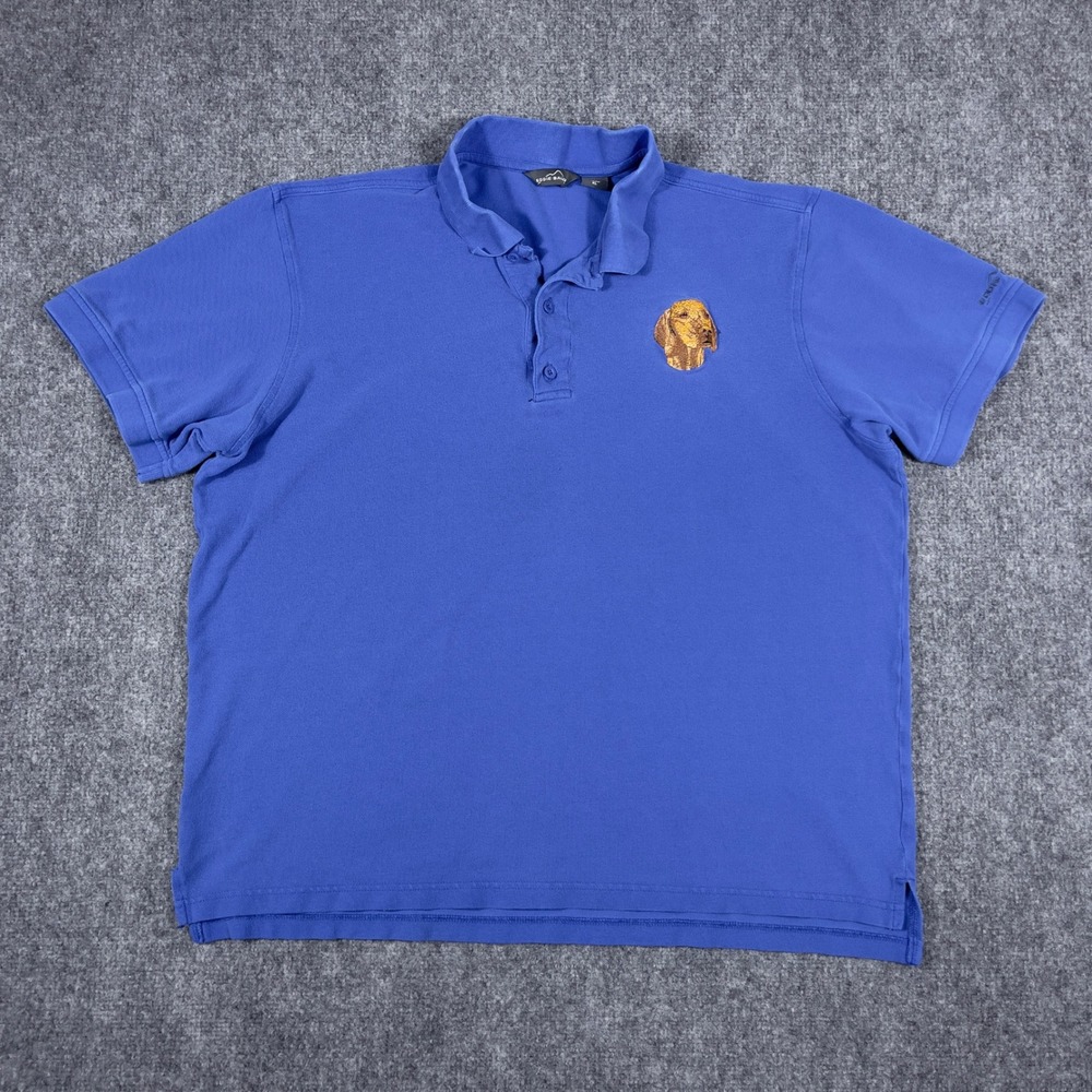 Eddie Bauer Polo Shirt Mens XL Blue Short Sleeve Embroidered Dog Head